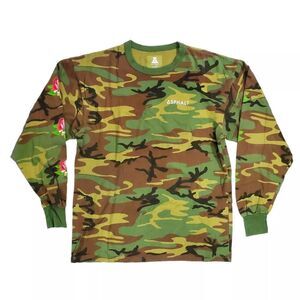 Asphalt Camo Long Sleeve Crewneck with Rose & Bee Embroidery | Size Medium